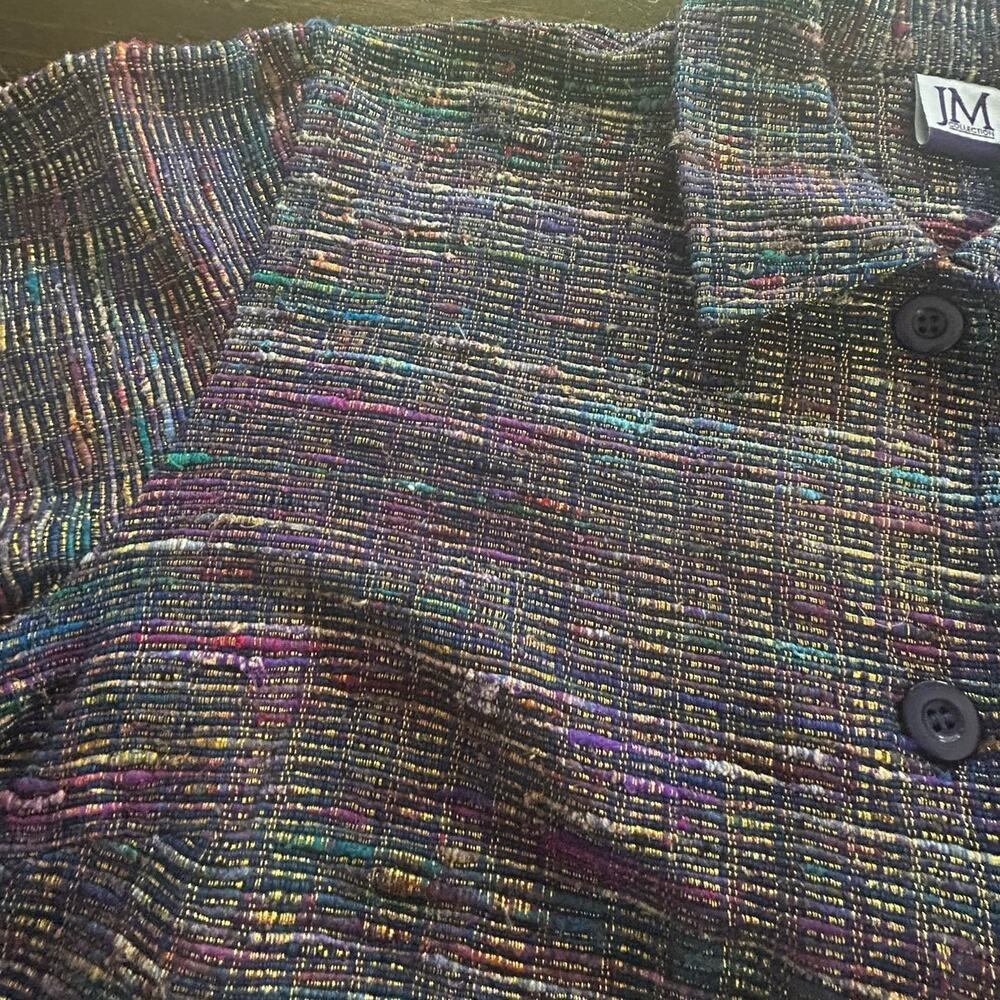 JM Collection Shirt Jacket Large Multi-Color Silk Metallic Textured‎ Shacket - Picture 6 of 10